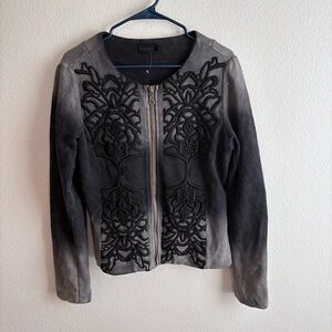 Liebeskind Ombre Black and Grey Zip Jacket Appliqué Design